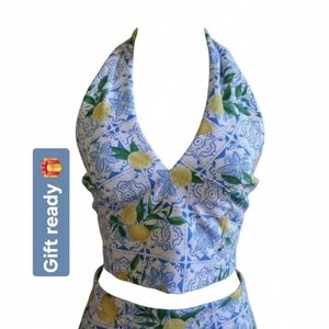 🍋 Sunkissed Lemon Halter Crop Top! 🍋